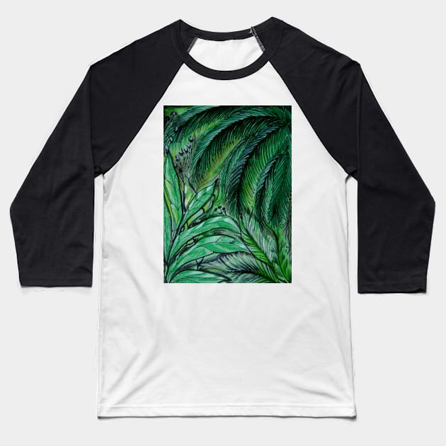 ABSTRACT EMERALD PALMS Baseball T-Shirt by jacquline8689